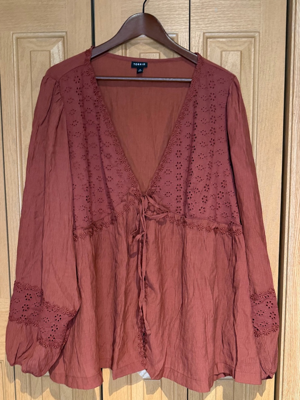 torrid rust eyelet tie-front tunic